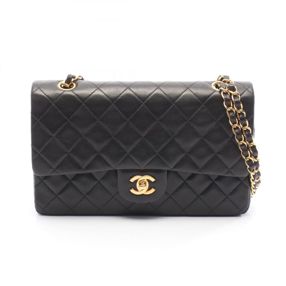 Chanel Matelasse Double Flap Shoulder Bag Lambskin Leather Black